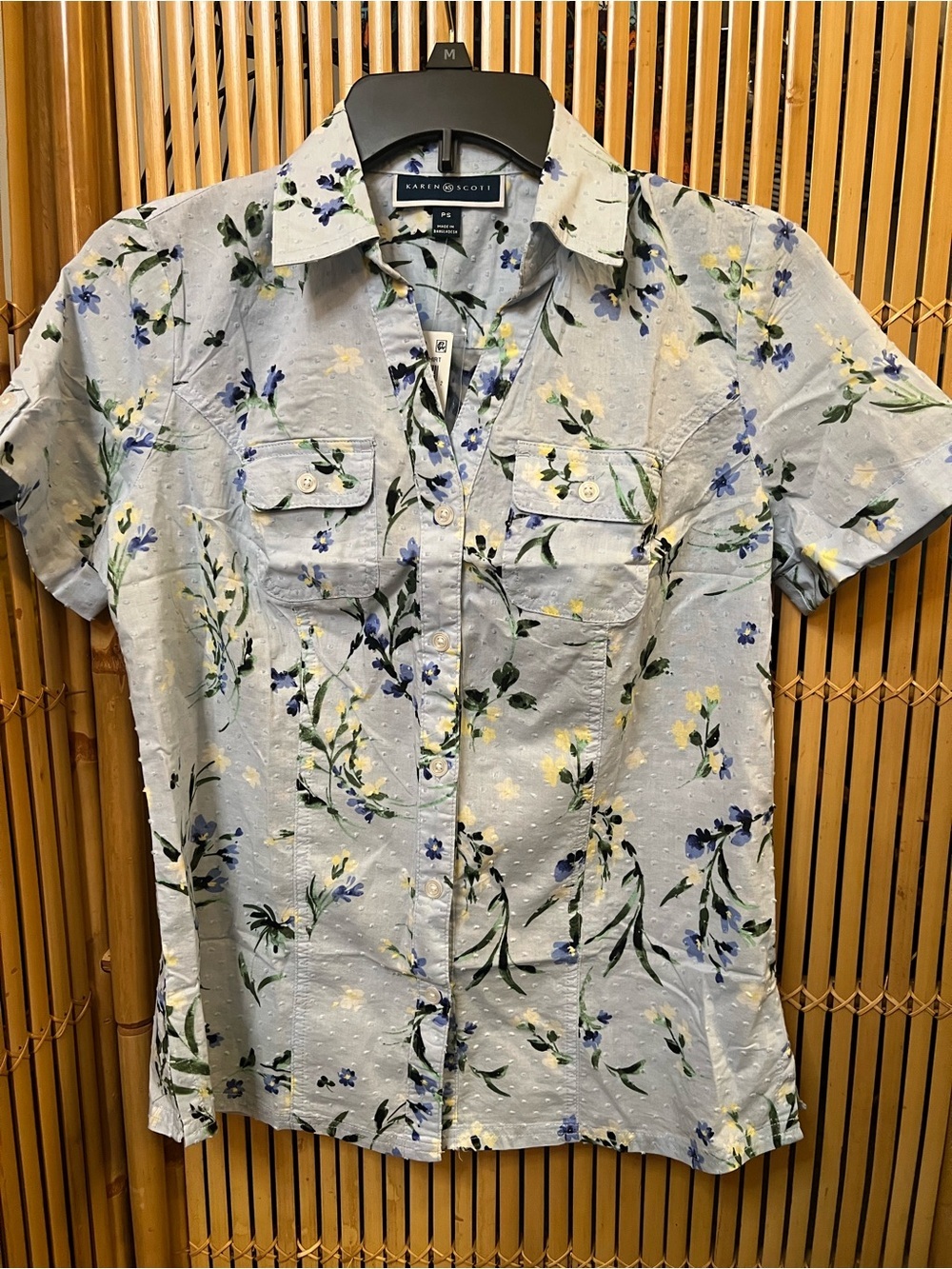 Karen scott Light Blue Floral Short-Sleeve Button-Down Shirt